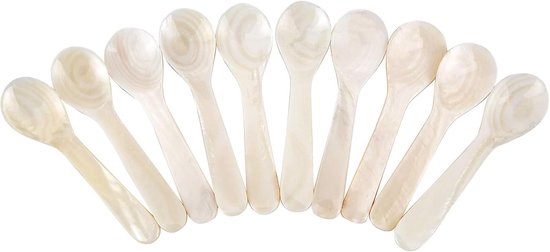 Parelmoer Lepels - Eierlepels Kaviaarlepels - Delicatessen Serveren - Handgemaakt Natuurlijk Materiaal - 8 cm Lengte - Wit