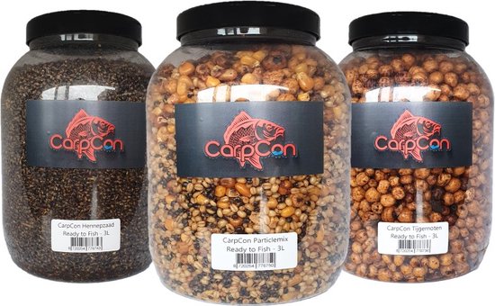 Particles Mixed Deal - 3x 3L pot - Tijgernoten, Hennepzaad, Particlemix - Houdbare partikels Karper vissen - PVA friendly