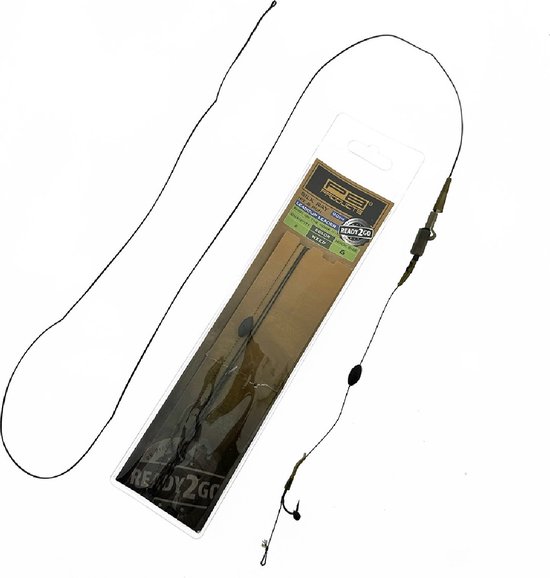 PB Products - Ready2Go Hit & Run Leadclip Silk Ray Leader 90 cm + Ronnie Hinged Stiff Rig - Weed - 2 stuks - Maat 4 van PB Products