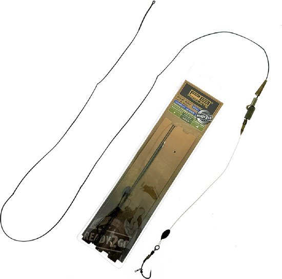 PB Products - Ready2Go Hit & Run Leadclip Silk Ray Leader 90 cm + Ronnie Hinged Stiff Rig - Weed - 2 stuks - Maat 6 van PB Products