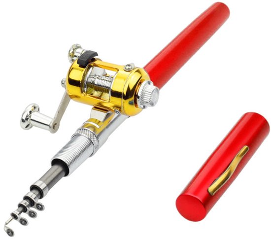 Pen-stijl hengel en molenset, mini pocket telescopische hengelset, inclusief hengel en spinmolen combinatieset, geschikt voor het vissen in zout en zoet water. van Merkloos