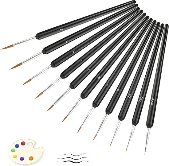Penselen Set 11 Stuks, Detailpenselen voor Acrylverf, Aquarel, Lak en Modelbouw, Dunne Verfkwasten voor Miniaturen, Canvas, Nail Art en Precisiewerk