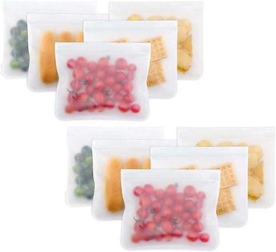 PEVA voedselbewaarzakjes - Maat S - 22*13,7 cm - 10 stuks - Broodzakjes - Snackzakjes voor in de koelkast - Mat transparante afsluitbare zakjes - Herbruikbaar - Verdikte voedselzakjes - Diepvrieszakjes - Voedselbewaarzakjes van Merkloos