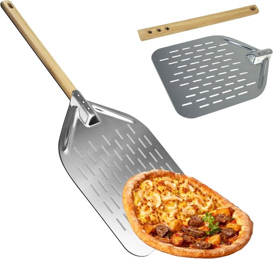 Pizzaschep met afneembare houten handgreep, aluminium pizzaschep, perfect voor pizza-accessoires (70 x 30 cm)