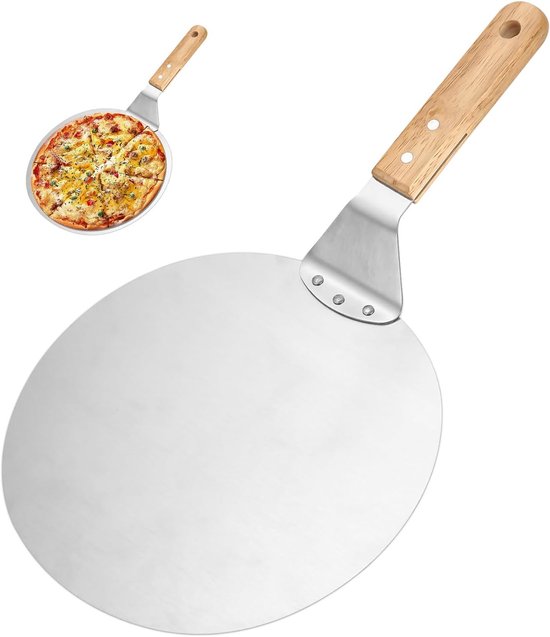 Pizzaschuiver met Houten Handvat - Roestvrij Stalen Pizzaschep Geperforeerd, 25,4 cm Pizzarooster voor het Bakken van Zelfgemaakte Pizza, Brood, Koekjes en Cake, Ophangen