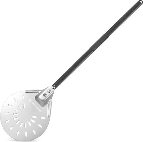 Pizzaspatel, geperforeerd, pizzaschep geperforeerd, pizzaschep rond, geperforeerde aluminium schep met afneembare handgreep, 90 cm, voor oven en pizzaoven
