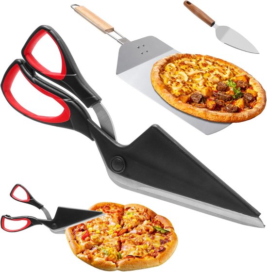 - pizzaspatel met opvouwbaar houten handvat, pizzaschaar en metalen pizzaspatel, pizza-ovenaccessoires voor het bakken van familiepizzaoven, deeg, brood en gebak
