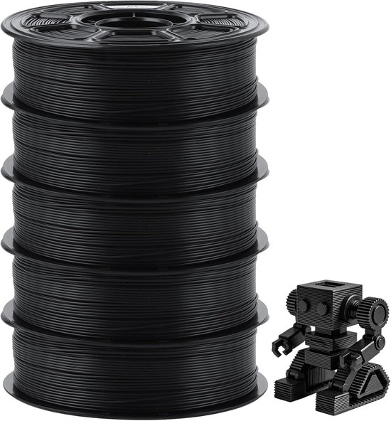 PLA-filament 5 kg zwart 1,75 mm voor 3D-printer, knoopvrij en nauwkeurig op maat, ideaal voor FDM-printers en creatief 3D-printen