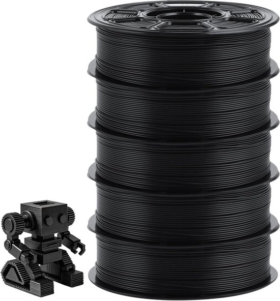 PLA-filament 5 kg zwart 1,75 mm voor FDM-printers, hoogwaardig 3D-printerfilament, knoopvrij en nauwkeurig op maat gemaakt