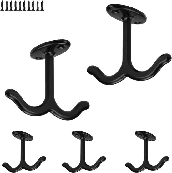 Plafondhaken - Dubbele Haken - Decoratie Ophangen - Robuust Zink - 5 Stuks - Zwart