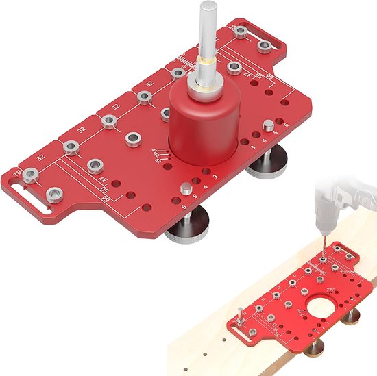 Plankjespen Jig & 35 mm Scharnier Jig Twee-in-Één, Plankjespen Boor Jig met 5 mm en 1/4" Boorkoppen, Kast Scharnier Jig Boor Gatenpunser Boor Gat Boor Gids