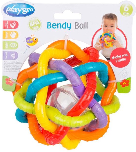 Playgro Buigbare Bendy Ball - Grijp- en Bijtspeelgoed - incl rammelaar - Activiteitenbal van Playgro