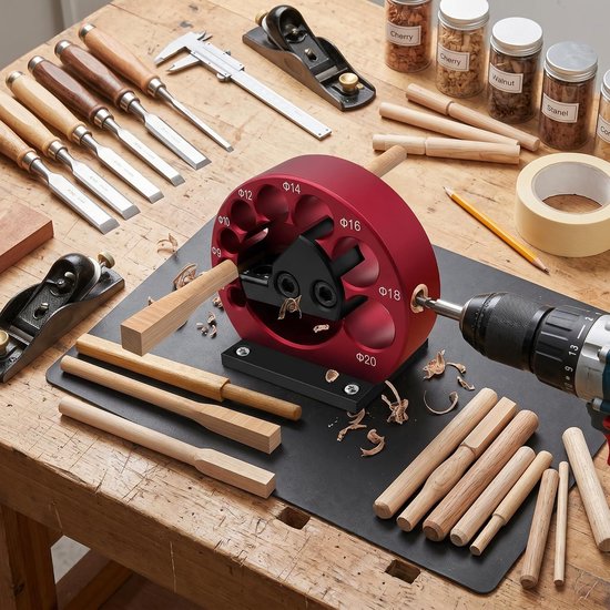 Pluggensnijder 8 gaten, houten staaf rondingsgereedschap, nauwkeurige pluggenmakerset voor houtbewerking, verstelbaar rondingsapparaat