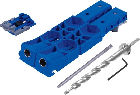 Pocket Hole Jig XL, boorsjabloon, houtverbinding, voor extra grote zakgaten, set met stappenboor + diepteafslag + schroefbit + klemadapter