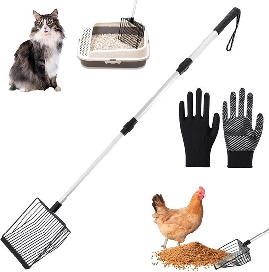 poepschep, kippenhok, accessoires, 3-in-1, verstelbare kippenpoepschep met handschoenen, schep voor kippenhok, scheiding van uitwerpselen en zand