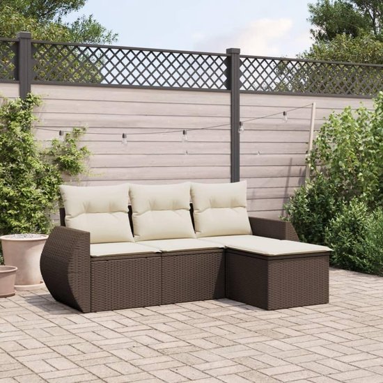 Poly rattan duurzaam onderhoudsarm terras loungeset bruin crème