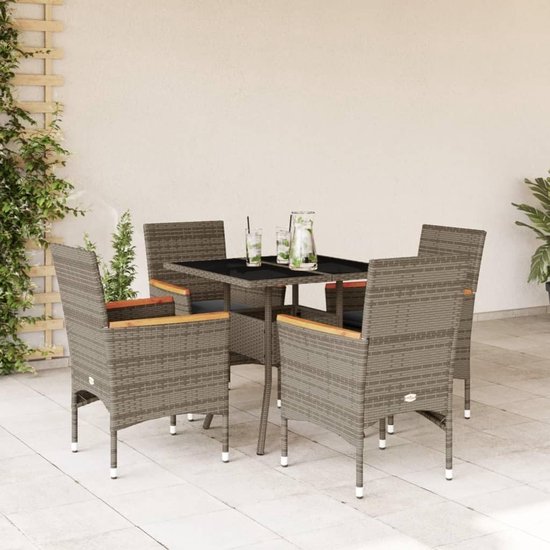Poly rattan duurzaam terrasmeubilair met dikke kussens grijs 5 delig