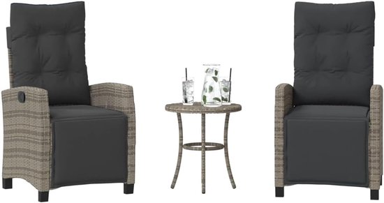 Poly rattan grijs met verstelbare rugleuning voor tuin of balkon Bistroset