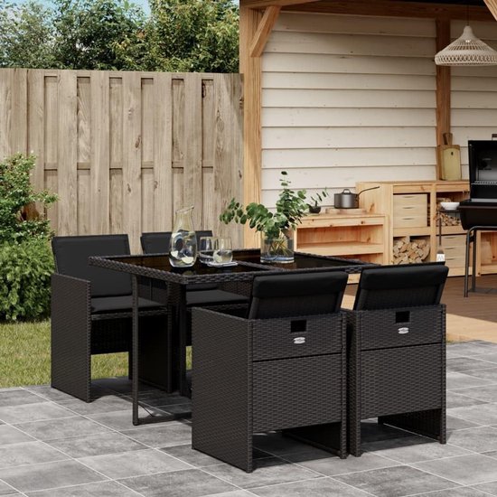 Poly rattan inklapbaar zwart glas 5 delig