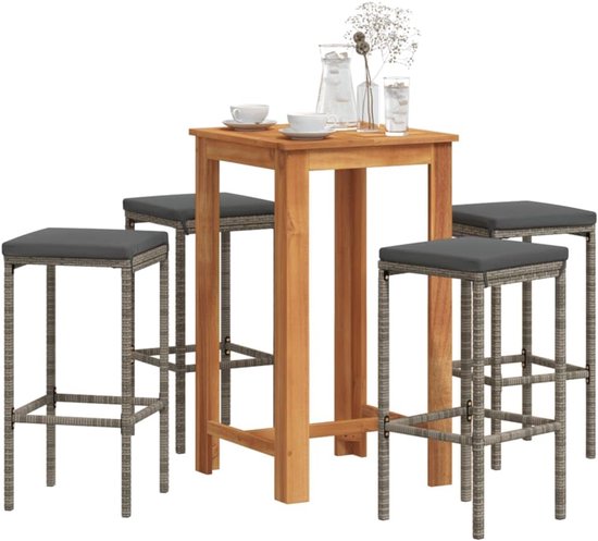 Poly rattan massief acaciahout tuinbar dineerrelax grijs