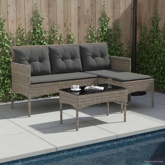 poly rattan moderne L vorm tuinbank set grijs