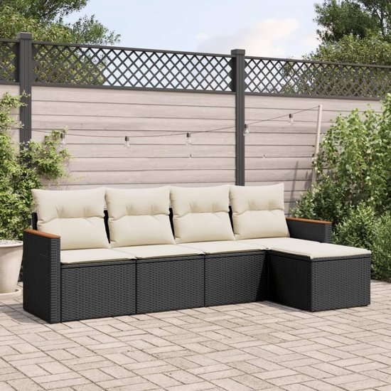 poly rattan onderhoudsarm tuin loungeset afneembare hoezen zwart crème