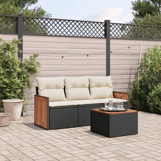 Poly rattan onderhoudsarm tuin loungeset comfortabel zwart crème