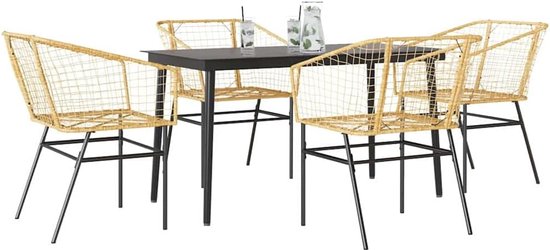 poly rattan poederstalen frame buiten eethoek bruin 140x70x74 cm