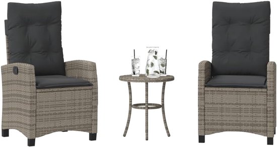 Poly rattan verstelbare rugleuning bistroset grijs 3 delig