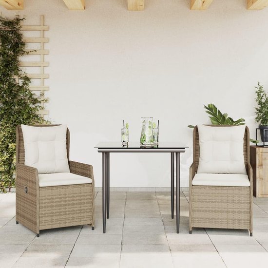 Poly rattan verstelbare rugleuning loungeset beige crèmewit 80x80x74 cm