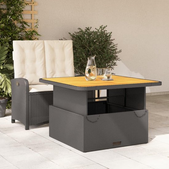 Poly rattan verstelbare rugleuning tuinset 110 cm eettafel zwart