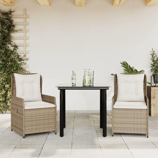 Poly rattan verstelbare rugleuning tuinset beige crèmewit 80x80x74 cm
