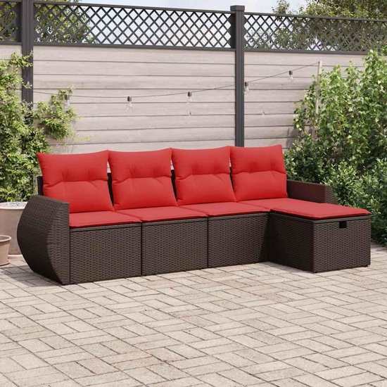 Poly rattan waterdicht met opbergfunctie loungeset voor tuin terras 5 delig