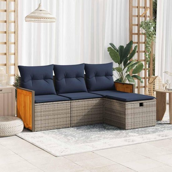 Poly rattan waterdicht opbergvak loungestoel grijs