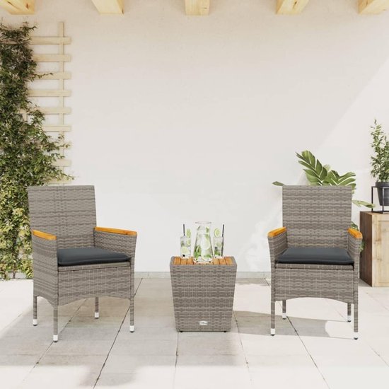 Poly rattan weerbestendig bistroset met afneembare kussens grijs