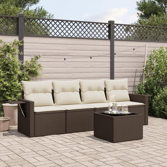 Poly rattan weerbestendig loungeset bruin crème 5 delig