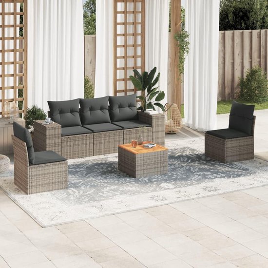 Poly rattan weerbestendig loungeset grijs 6 delig