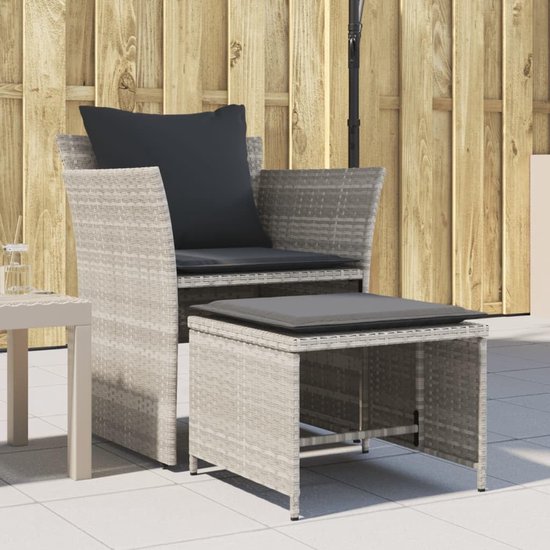 Poly rattan weerbestendig met voetensteun lichtgrijs