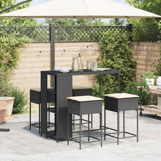 Poly rattan weerbestendig tuinbarset 5 delig zwart
