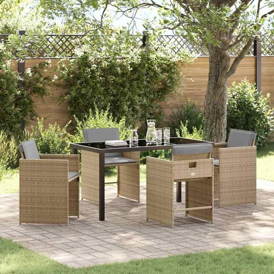 Poly rotan moderne elegantie eetset 5 delig beige