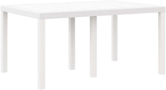 Poly rotan tafel stoelen tuin eetgroep 5 stuks wit met zitkussen