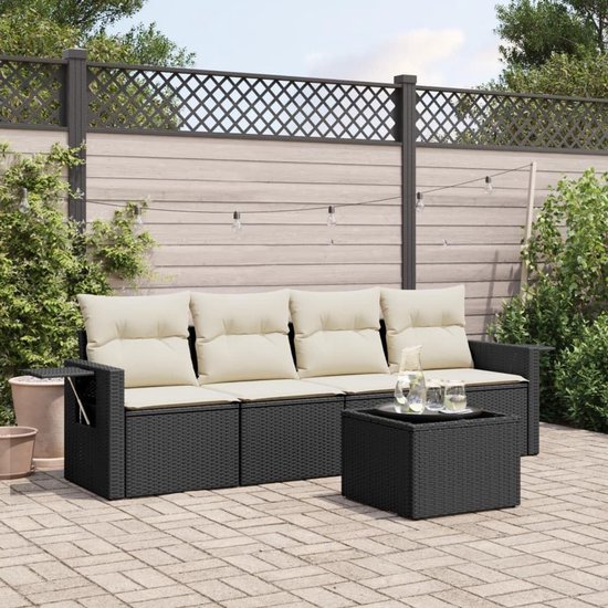 poly rotan weerbestendig loungeset zwart crème 5 delig