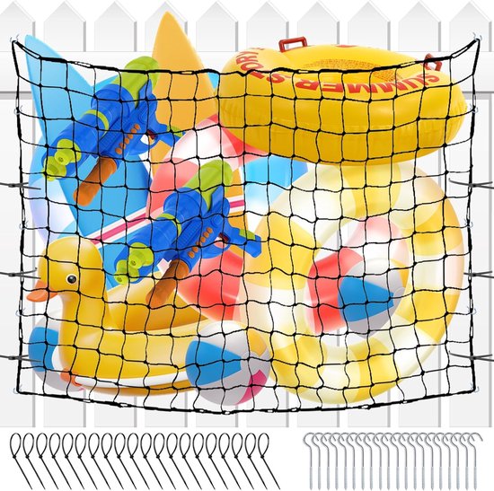 Pool Float Storage Bag 150x210cm - Extra Large Mesh - Met 20 Haken en Touwen - Houd je zwembadspullen georganiseerd - ShopVlot