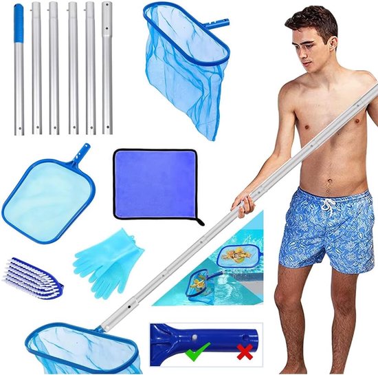 Pool landing net met 2.1 m verstelbare steel - diep en plat net - perfecte bladopvang - ideaal voor zwembadreiniging - SnelShoppen