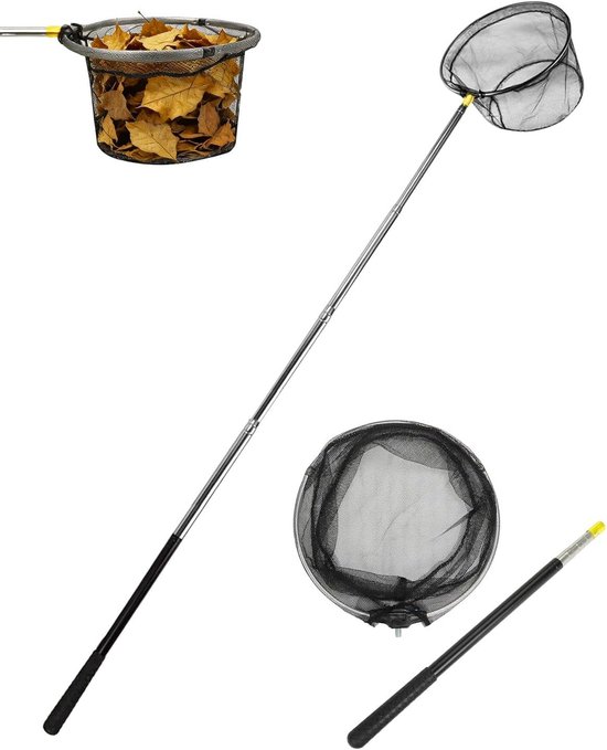 Poolkescher Teichkescher 150cm met 5-togs aluminium telescoopstang en driehoekig fijnmaskenet, opklapbare algenkescher voor zwembad zwembad Teich Reiniging Tuin Aquarium