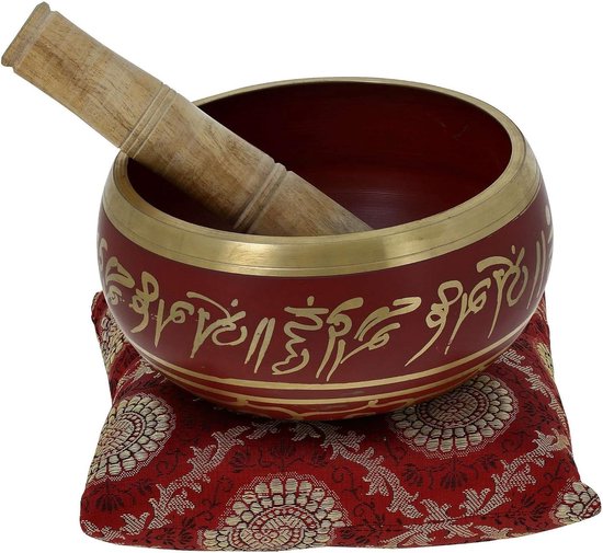 Prachtige rode Tibetaanse zingende kom 5 Inch - ideaal voor meditaties en geluidsgenezing singing bowl set van Prachtig