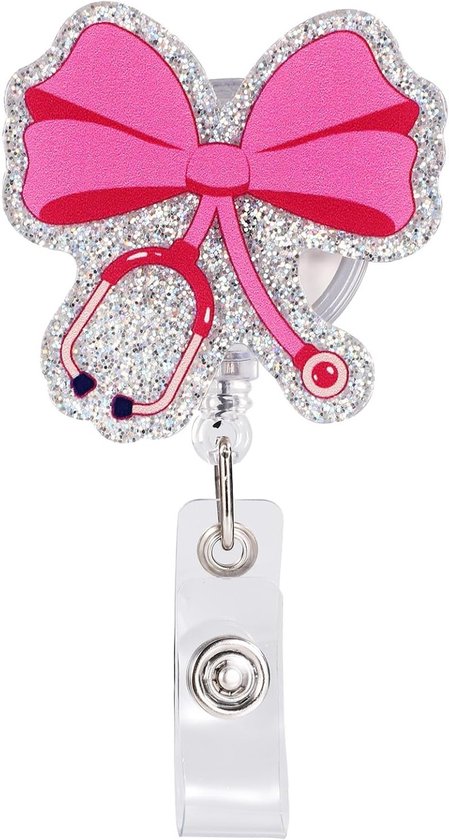 Prachtige Roze Strik ID Badge Houder voor Verpleegkundigen met 360° Rotatie en Retractable Clip - Perfecte Cadeaus voor Zorgverleners en Leraren