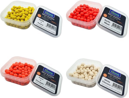 Pre-drilled Mini Boilies Voordeelpakket - 9mm - 4x50g - Verschillende Kleuren/Smaken - Method Feeder Aas/voer van Merkloos