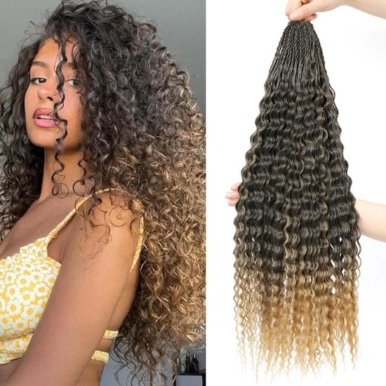 Pre Looped Micro Krullend Gehaakte Haar 8 Packs Braziliaanse Afro Kinky Gehaakte Haarextensies Zwarte Vlechten Hair Extensions Diepe Golf Synthetische (1B/27, 22 Inch (Pack of 8))