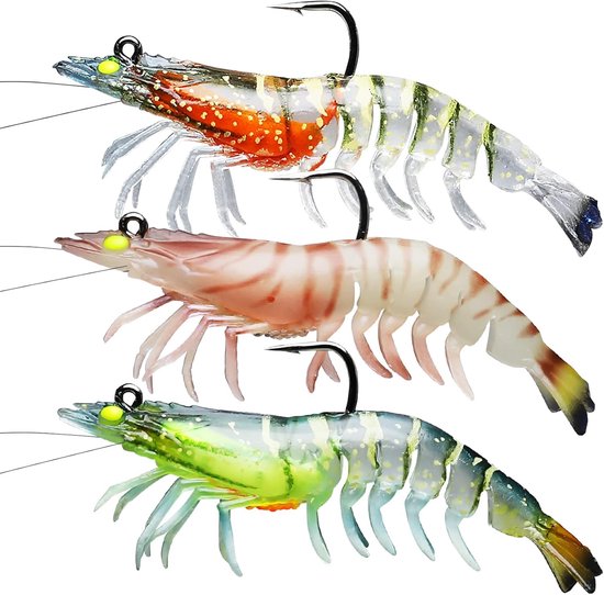 Pre-rigged visjigs voor zoet en zout water, 1:50 super duurzaam TPE-visaas, levensecht Shrimp Crayfish Swimbait aas voor bas, forel en snoekbaars, aparte opslag A1-9 cm - 11,5 G van Tiggell